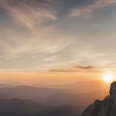 Young man hiker looking sunset at top of the mountain. goals concept. success concept.