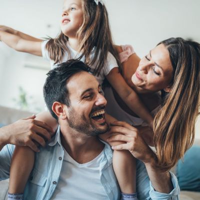 Happy family having fun time at home